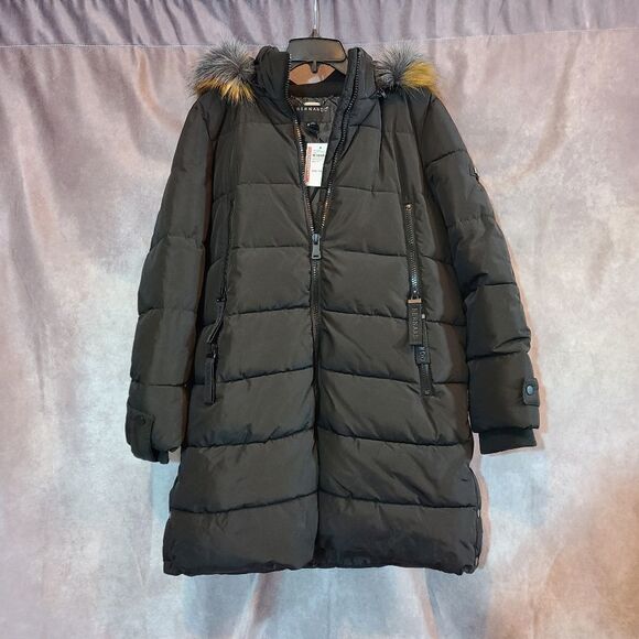 Bernardo‎ Black Faux Fur Trimmed Puffer Jacket Size Large - Picture 2 of 8